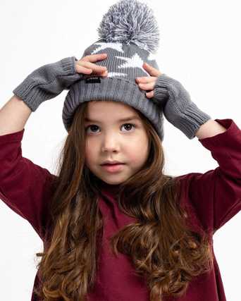 Grey Star Glam-Beanie With Matching Glam-Mittens