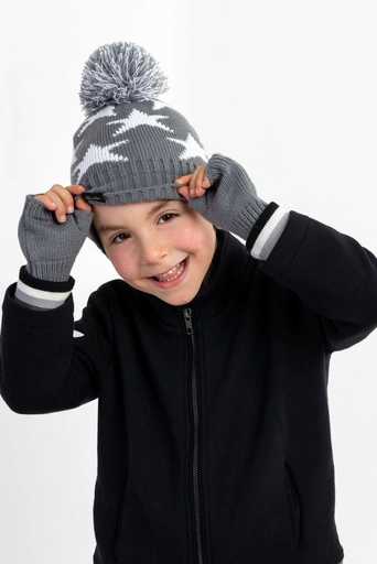 Grey Star Glam-Beanie With Matching Glam-Mittens