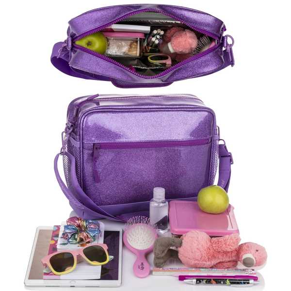 Large Crossbody Bag Purple Glitter