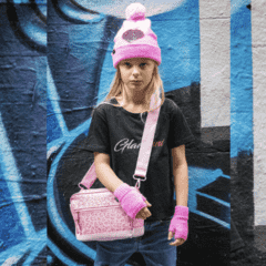 Glam-Beanie With Matching Glam-Mittens - Pink