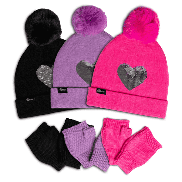 Glam-Beanie With Matching Glam-Mittens - Pink