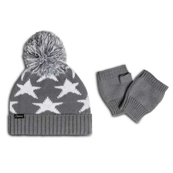 Grey Star Glam-Beanie With Matching Glam-Mittens