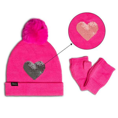 Glam-Beanie With Matching Glam-Mittens - Pink