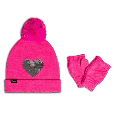 Glam-Beanie With Matching Glam-Mittens - Pink
